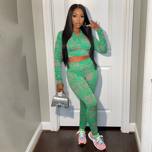 Letter Print Tracksuit Two Piece Set - MollyMBS314