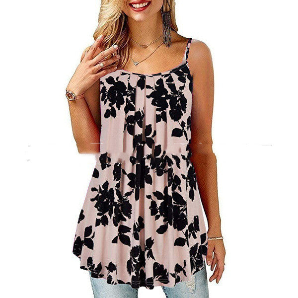 Women's Printed Pleated Wide Hem Loose Camisole - MollyMBS314