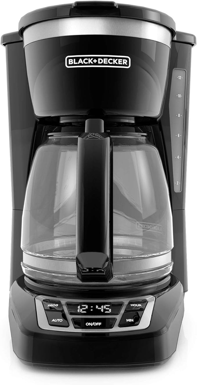 BLACK+DECKER 12-Cup Digital Coffee Maker, CM1160B-1, Programmable, Washable Basket Filter, Sneak-A-Cup, Auto Brew, Water Window, Keep Hot Plate, Black