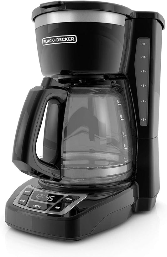 BLACK+DECKER 12-Cup Digital Coffee Maker, CM1160B-1, Programmable, Washable Basket Filter, Sneak-A-Cup, Auto Brew, Water Window, Keep Hot Plate, Black