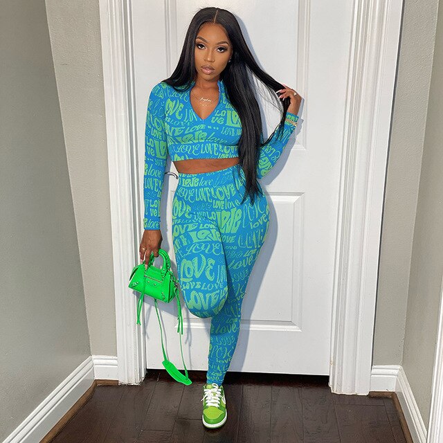 Letter Print Tracksuit Two Piece Set - MollyMBS314