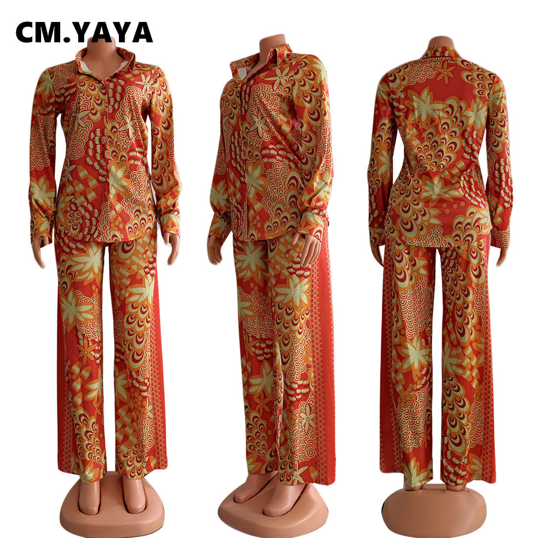 Peacock Set Button Up Blouse and Pants - MollyMBS314