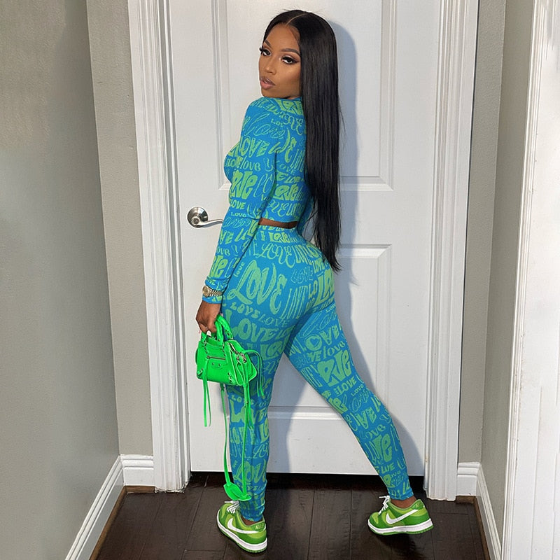 Letter Print Tracksuit Two Piece Set - MollyMBS314