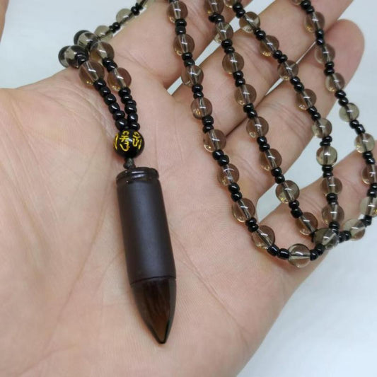 Obsidian-Bullet Pendant Necklace - MollyMBS314